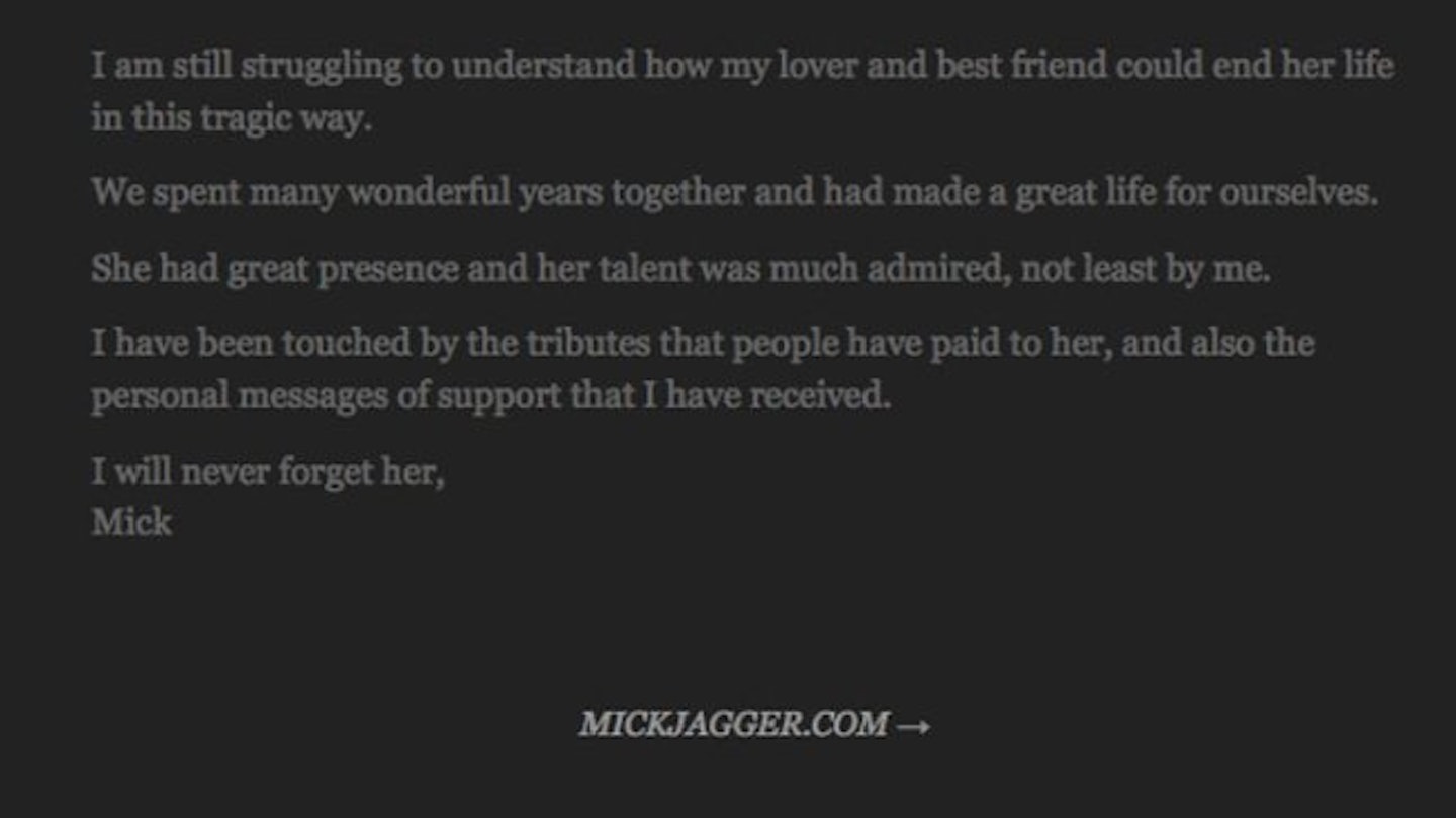 Via Mick Jagger's official website