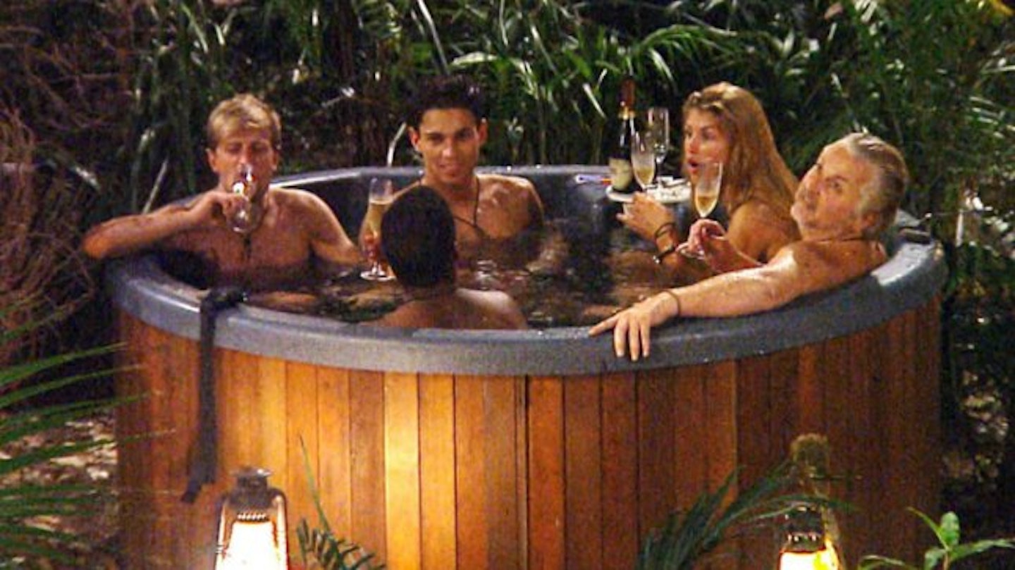 David Emanuel enjoying a hot tub party with his fellow I'm A Celebrity 2013 contestants