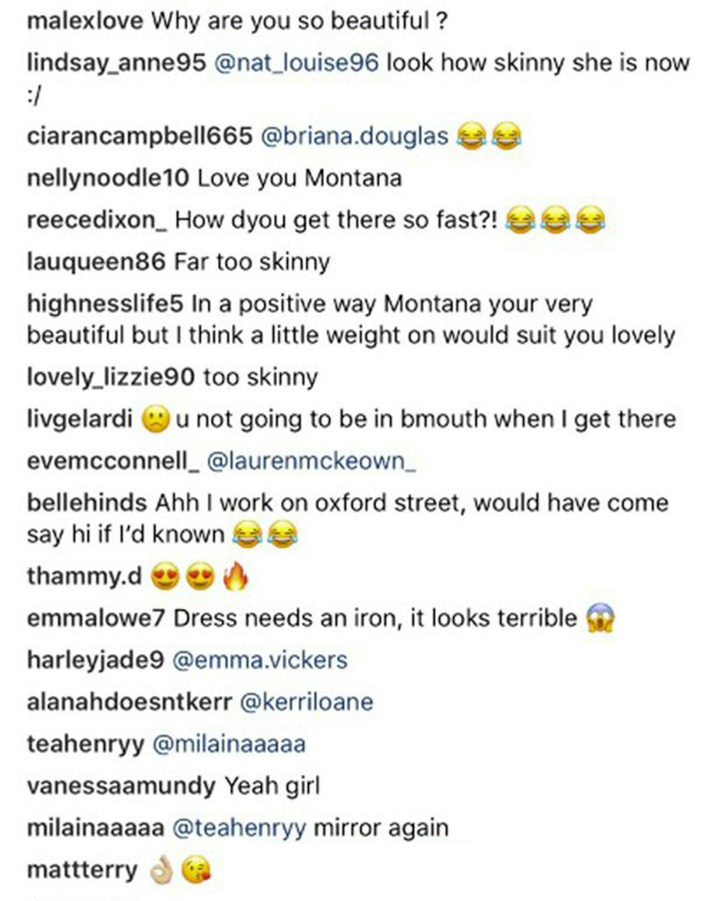 Instagram comments - Matt Terry and Montana Brown