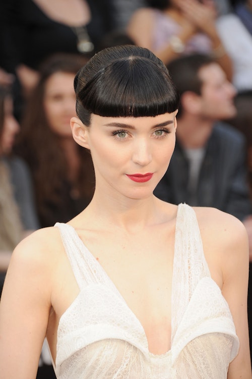 Image of Rooney Mara blunt bangs blonde