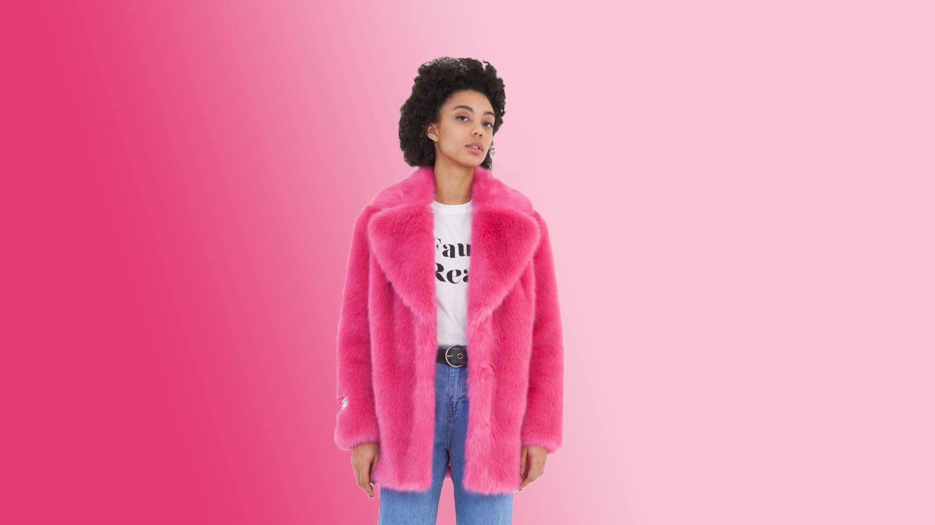 H&m pink faux fur on sale coat