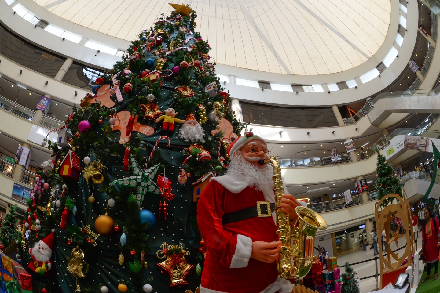 Christmas shopping centre Christmas tree Father Christmas Santa Claus