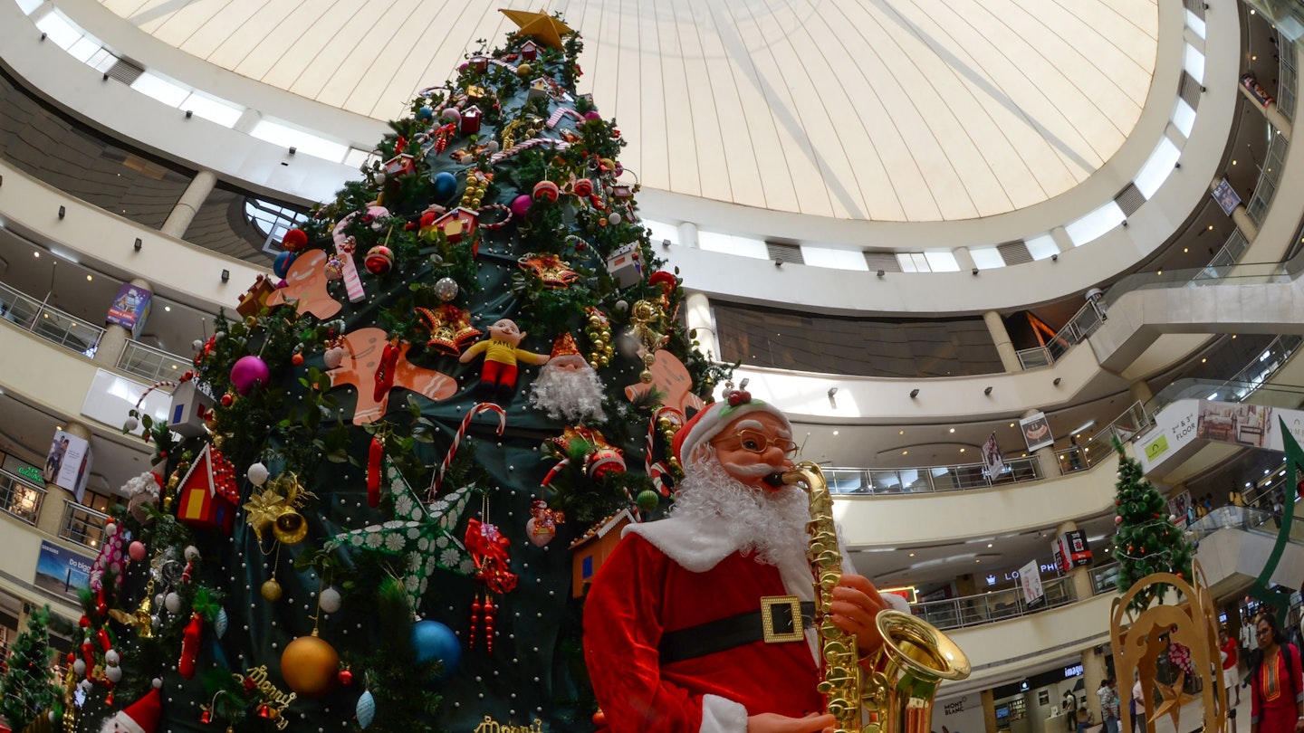 Christmas shopping centre Christmas tree Father Christmas Santa Claus