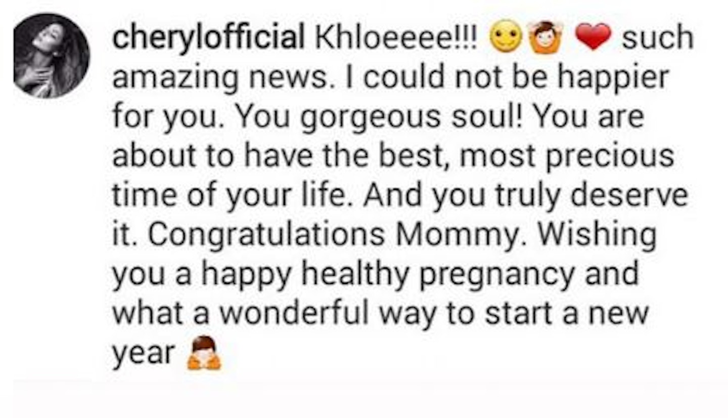 Cheryl congratulates Khloe Kardashian 