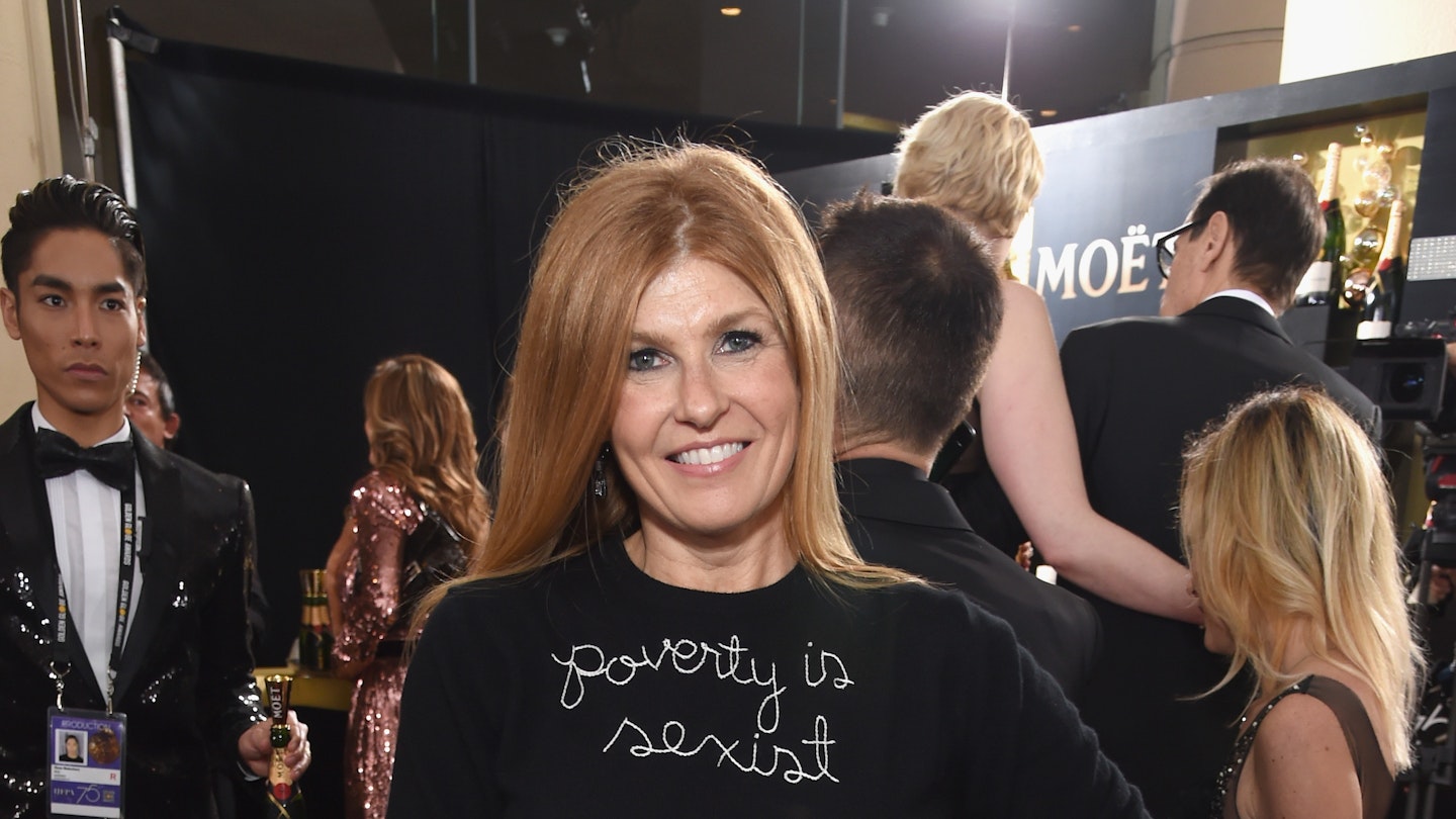 Connie Briton wore a ‘poverty is sexist’ slogan t-shirt