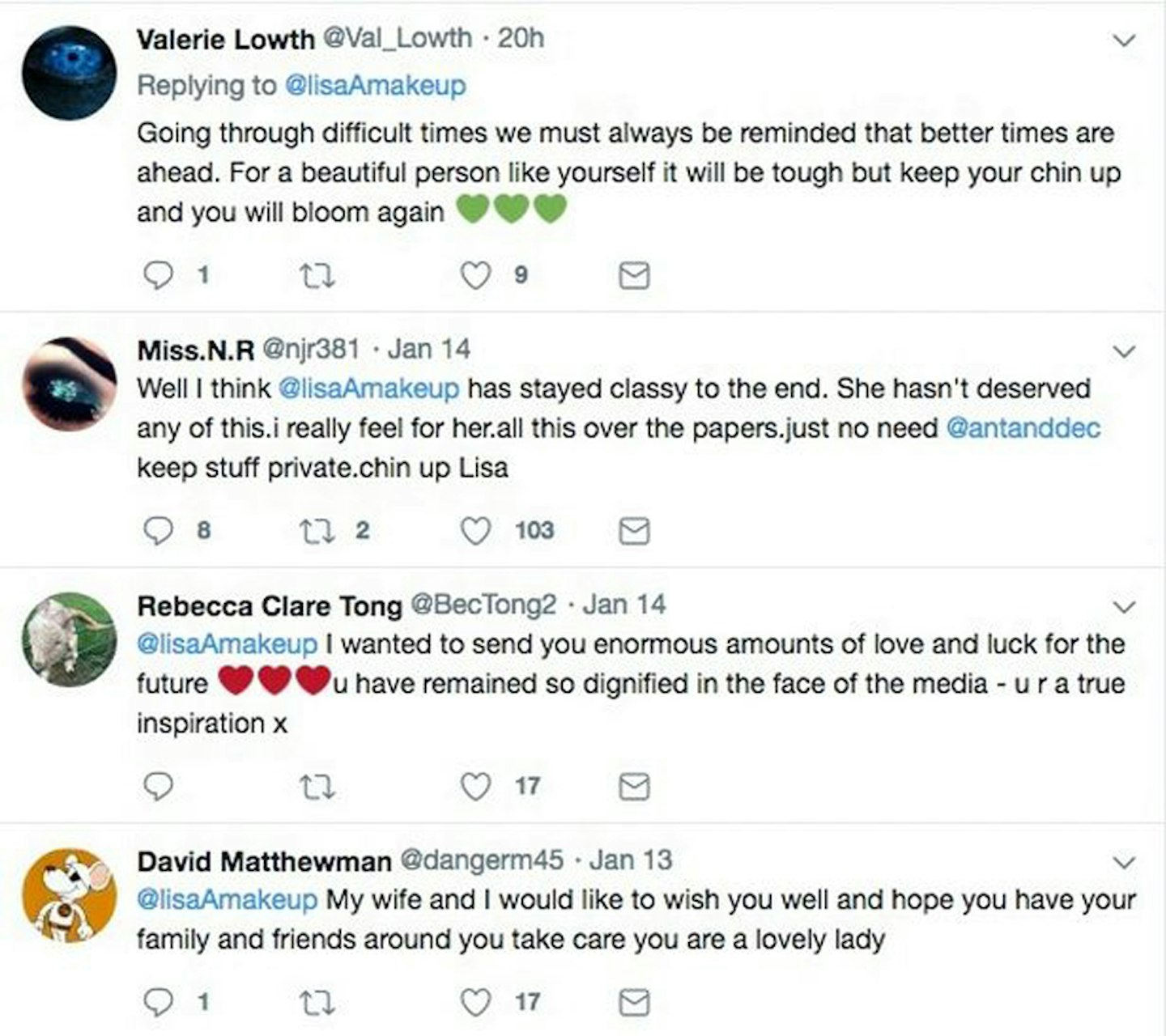 Lisa Armstrong likes supportive tweets