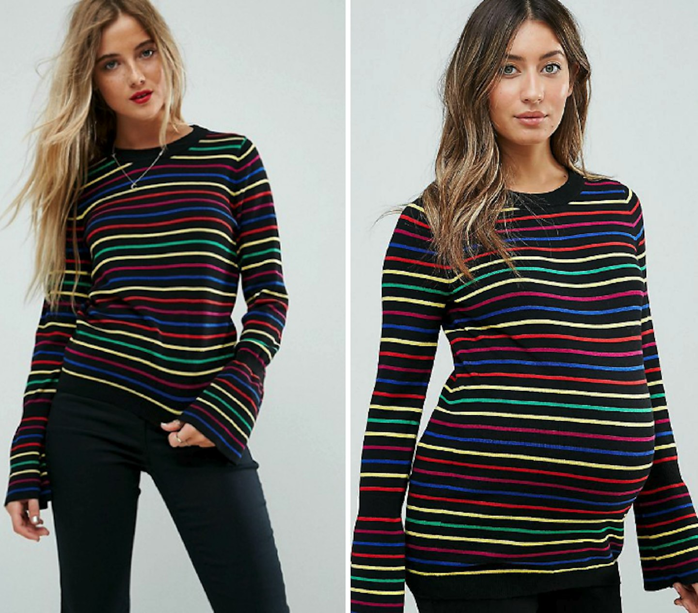 ASOS Jumper with Rainbow Stripe and Fluted Sleeve