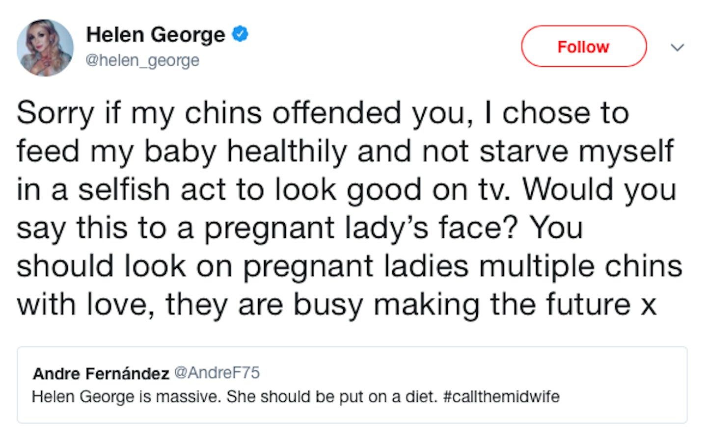 Helen George body shaming tweet