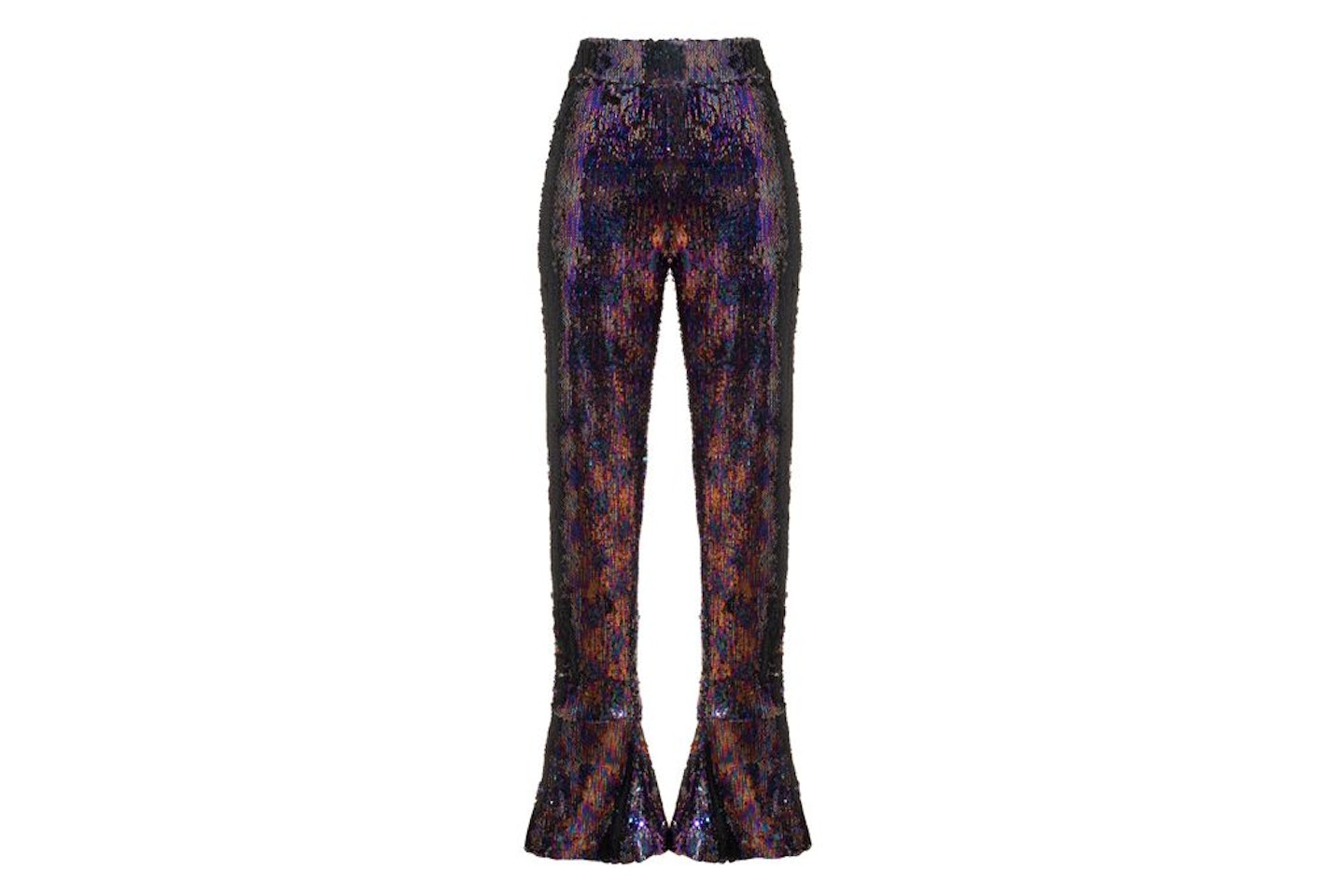 Sequin mid rise slim leg flared trousers