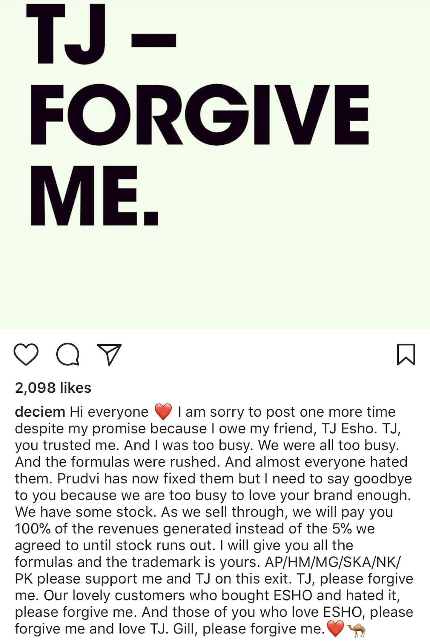 Deleted Deciem Instagram post about dropping Dr. Esho