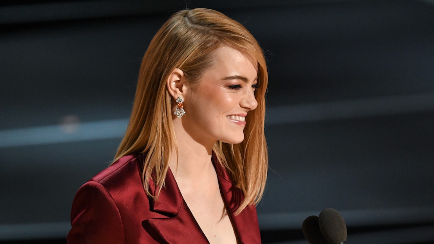 Emma Stone presents an award at the 2018 Oscars