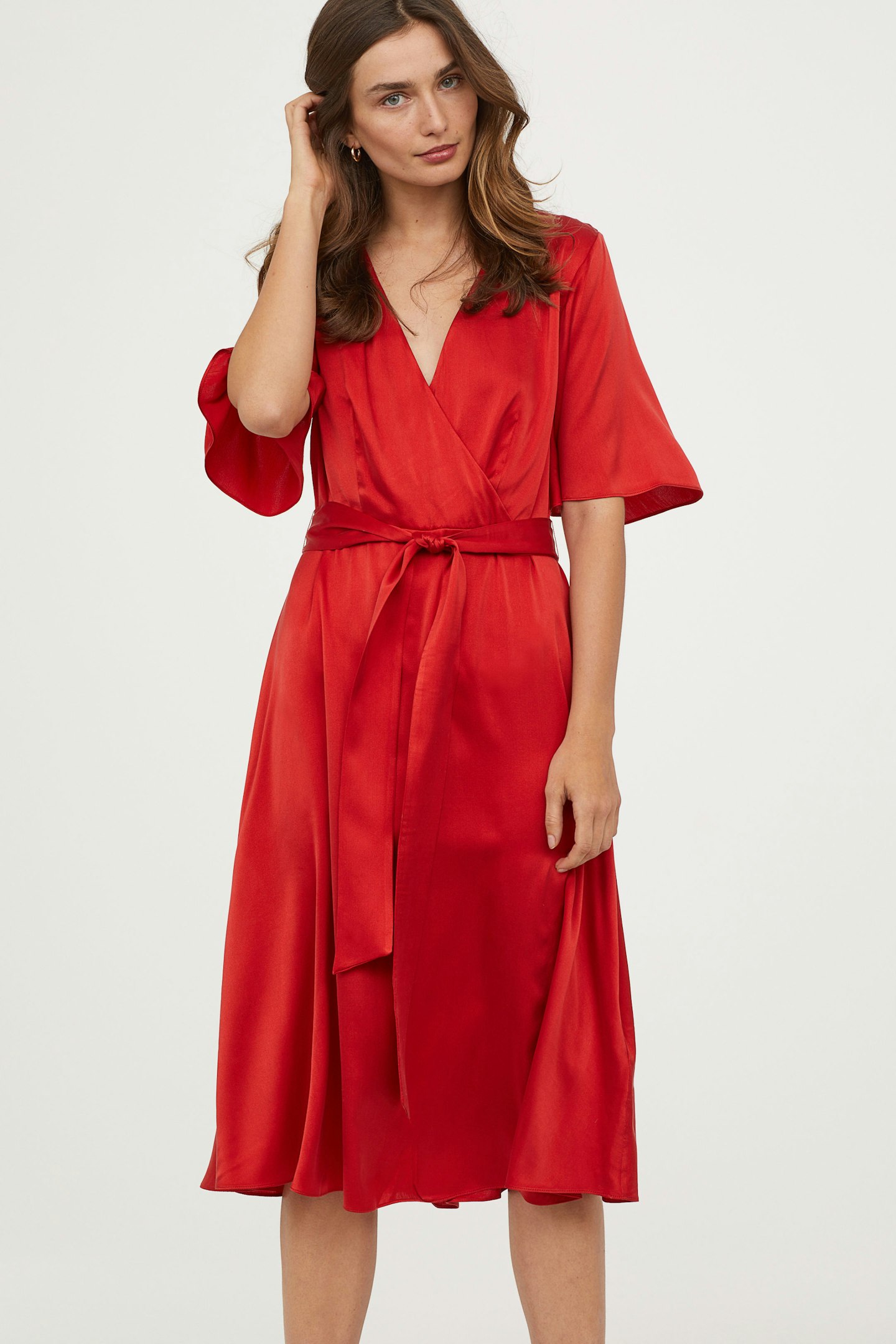 H&M Premium Red V-Neck Silk Dress