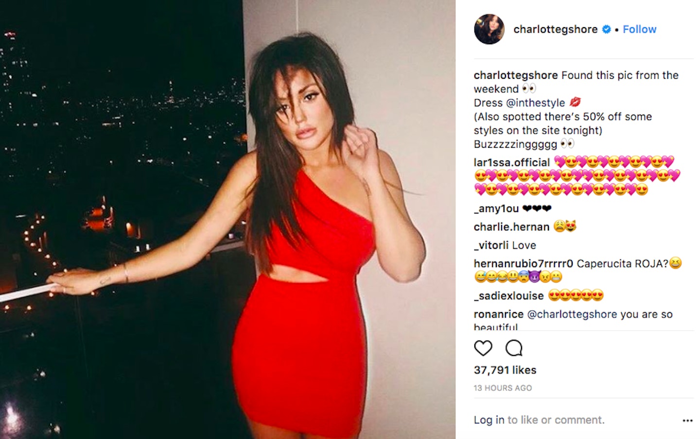 Charlotte Crosby red dress Instagram fail