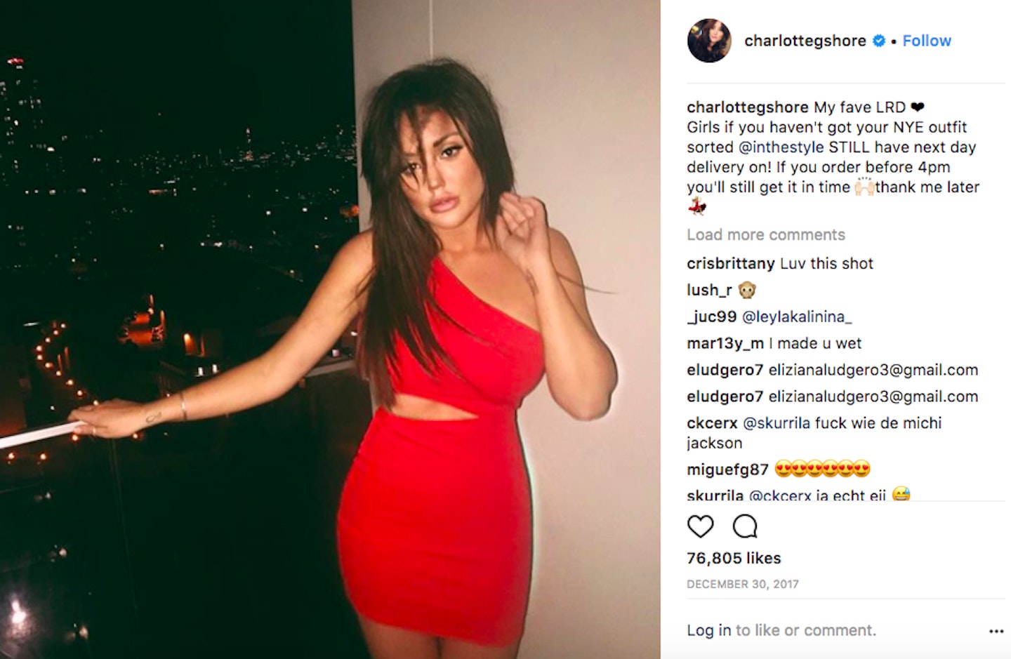 Charlotte Crosby red dress Instagram fail