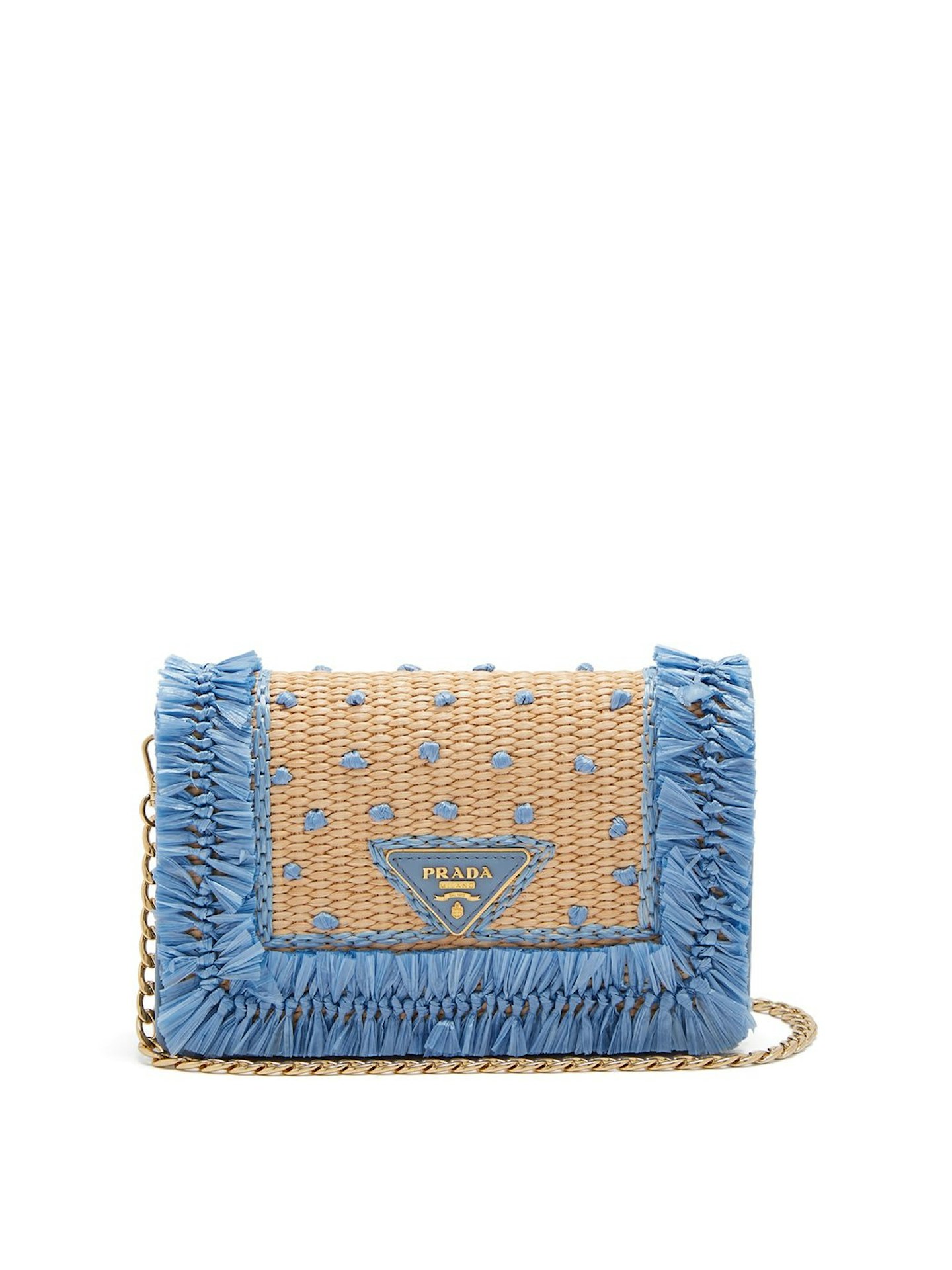 Polka-dot raffia and leather cross-body bag by Prada, £1260