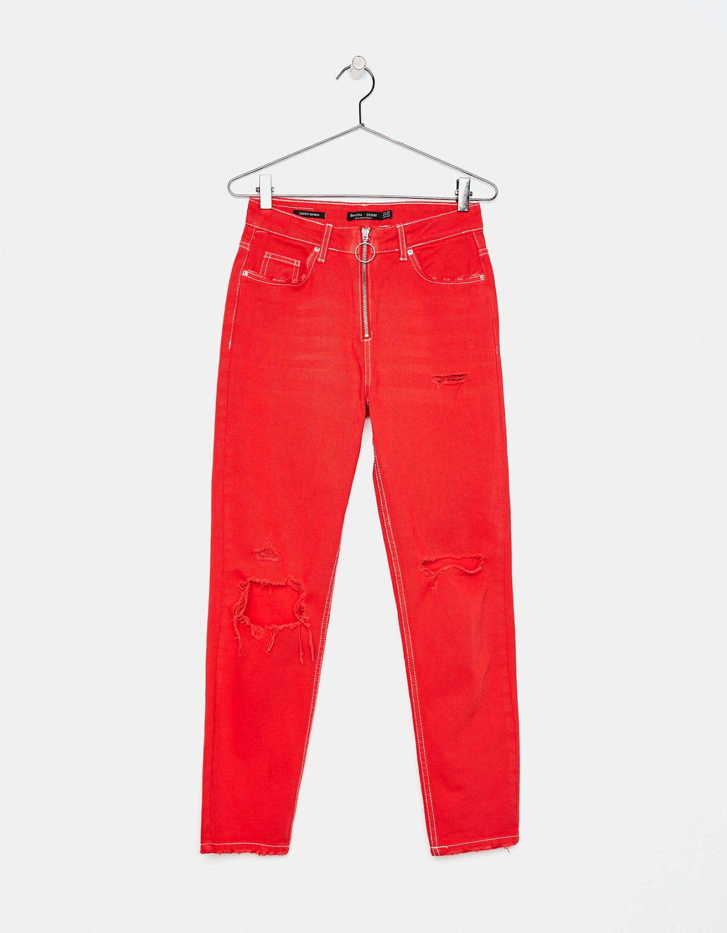 Slim fit jeans with ring zip pull by Bershka, £25.99