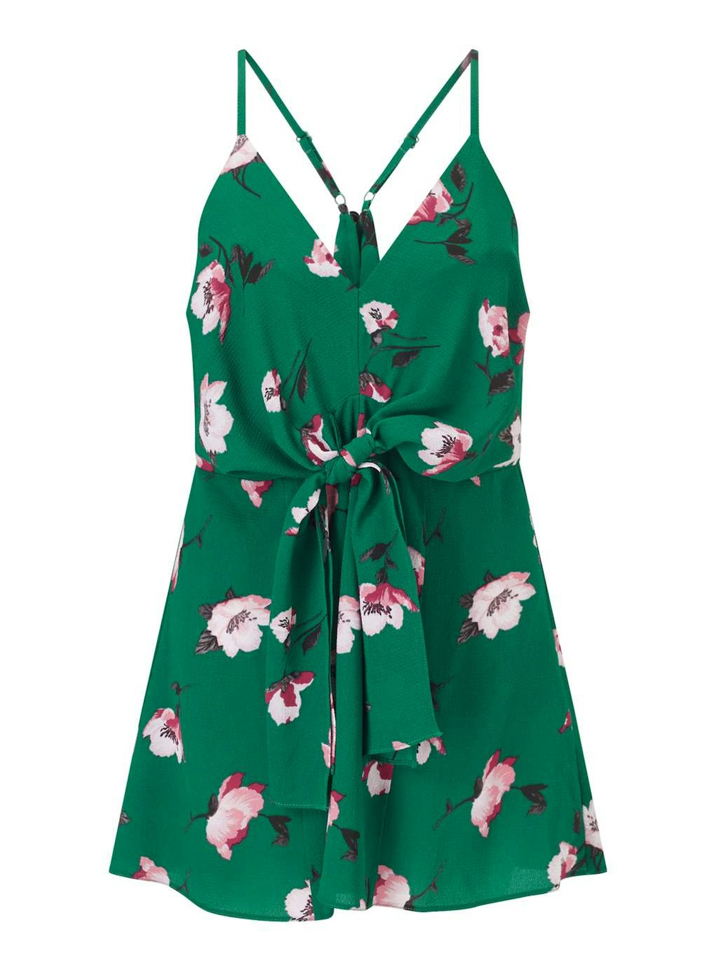 Green floral tie front playsuit by Miss Selfridge, £32