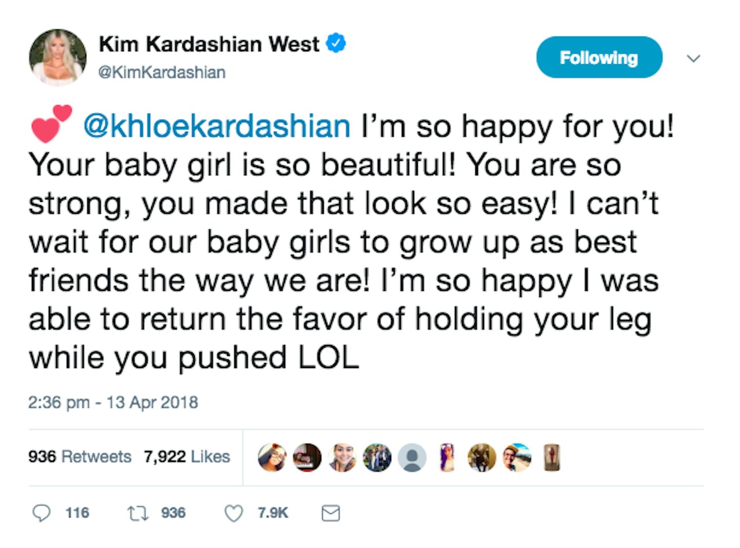 Kim Kardashian tweet about Khloe Kardashian labour