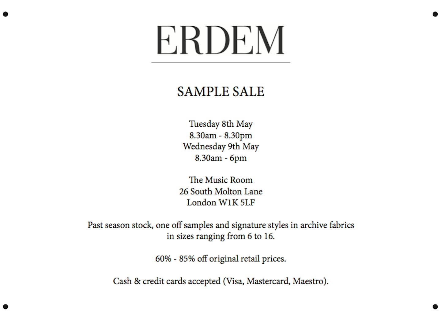 erdem sample sale
