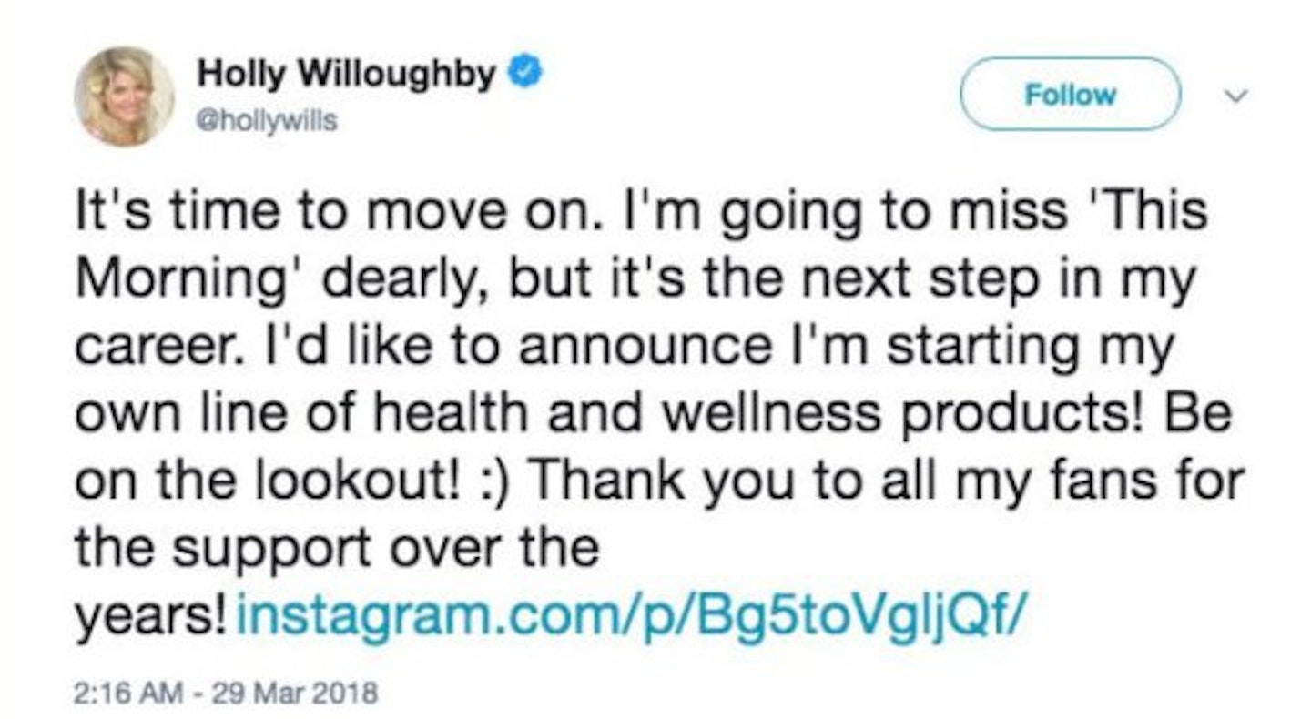 Holly Willoughby quit This Morning