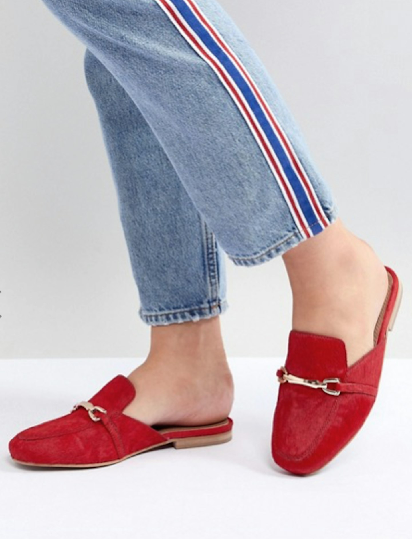 red leather loafers