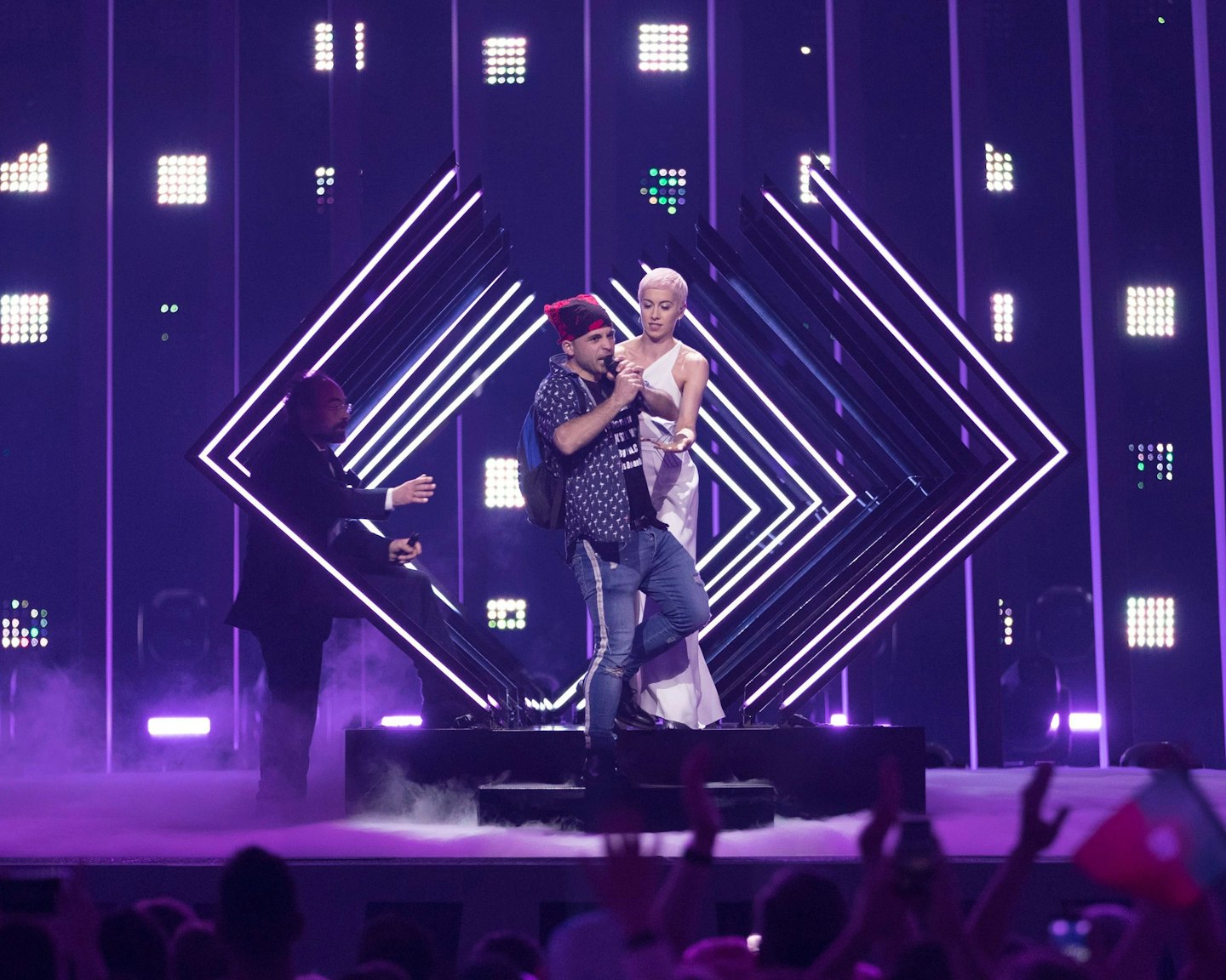 SuRie on stage at Eurovision 