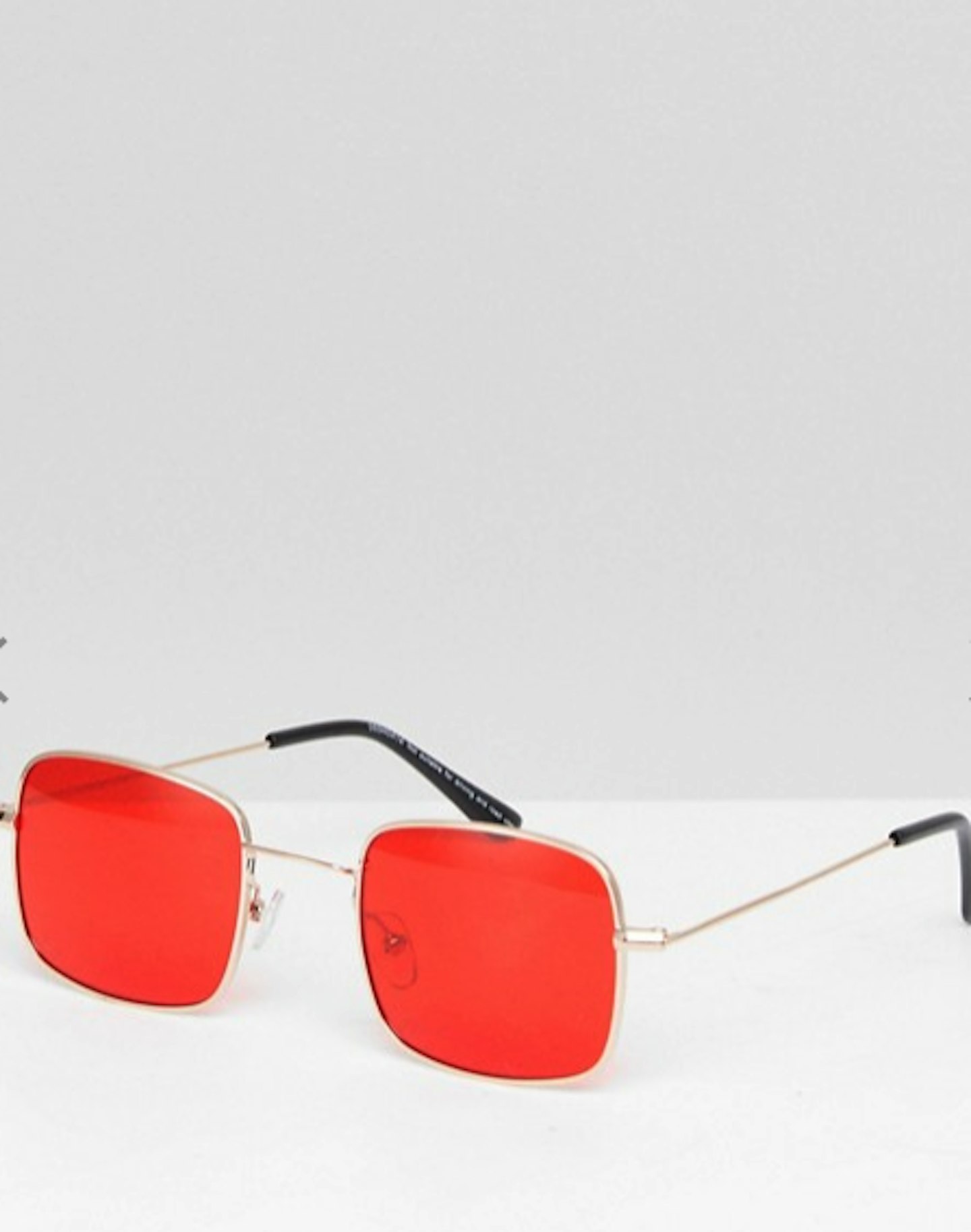 ASOS DESIGN Metal Square Fashion Sunglasses In Gold With Red Coloured Lenses