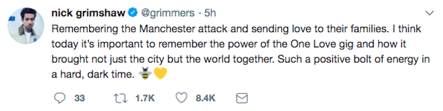 Celebrities pay tribute one year on from Manchester Arena terror attack