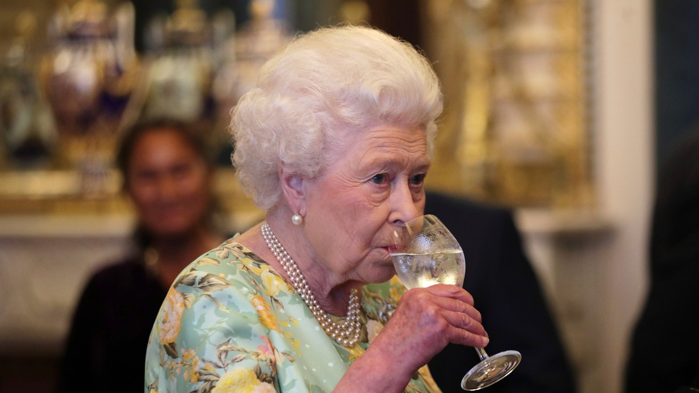 The Queen drinking wine