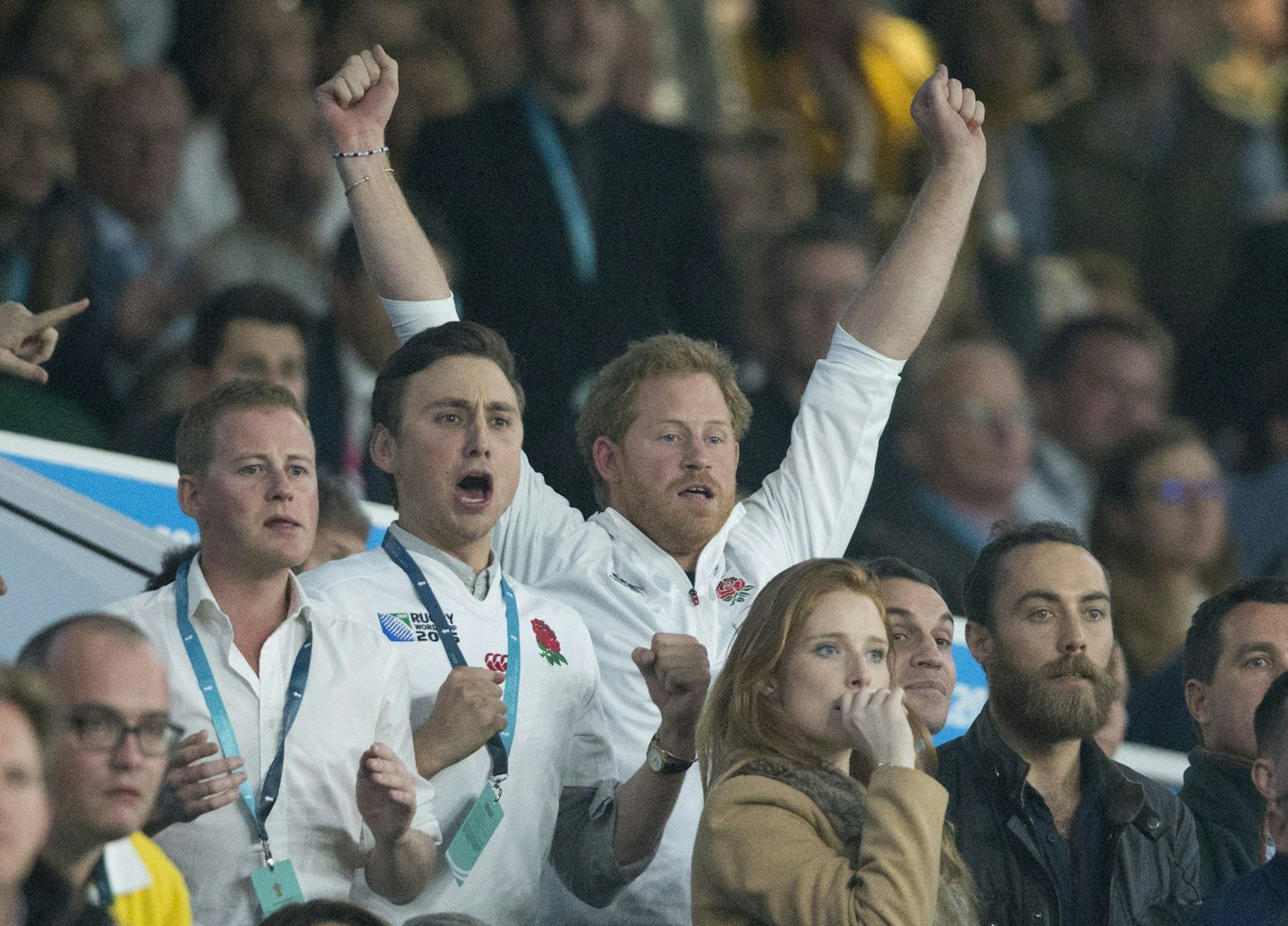 Prince Harry and Charlie van Straubenzee at the Rugby World Cup in 2015