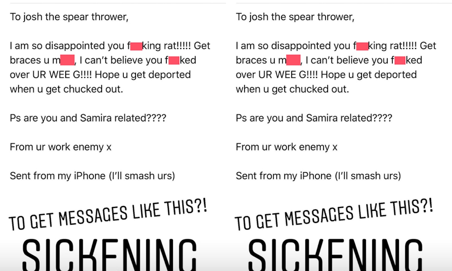 Josh Denzel's racist abuse