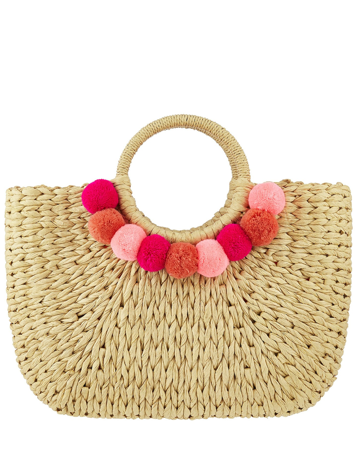 woven beach bag pom pom