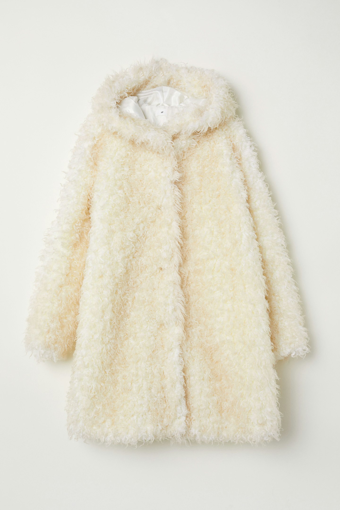 white fluffy faux fur fake hooded coat AW19 coats