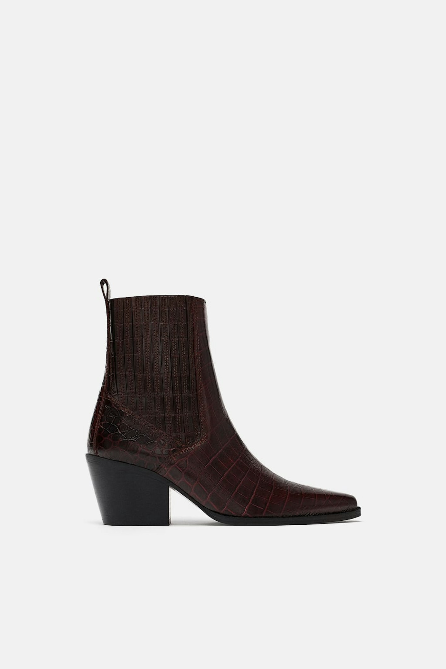 zara  Mock Croc Print Leather Ankle Boots