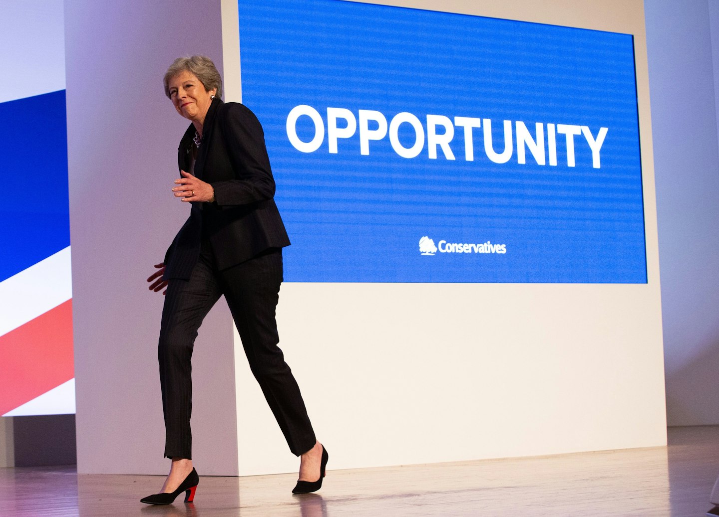Theresa May dancing her way onto the stage at the Conservative Party Conference. 