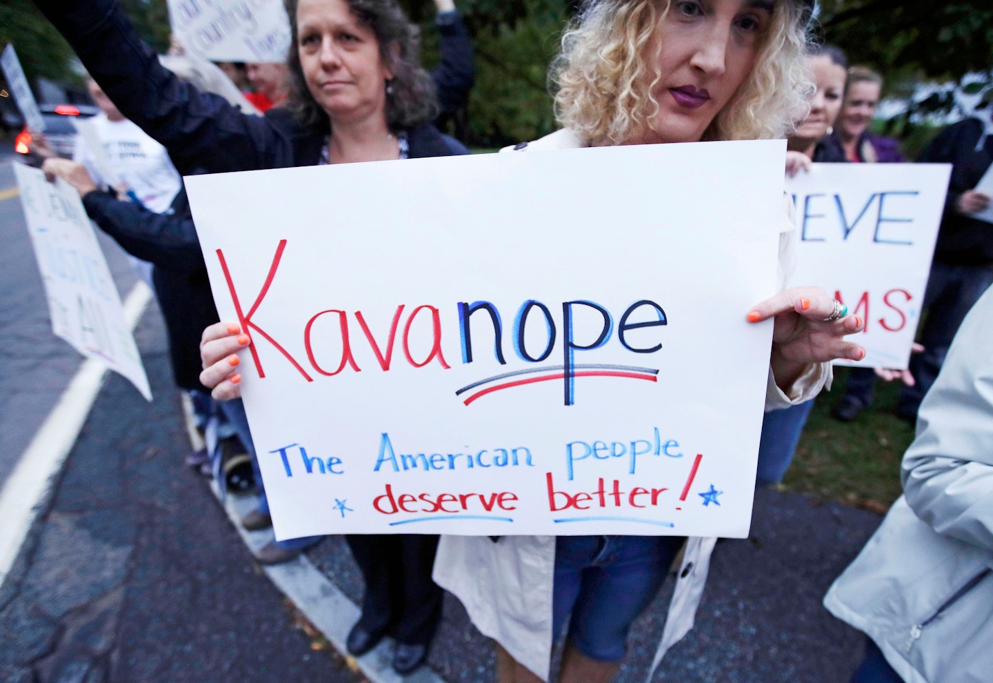 People protesting against Judge Brett Kavanaugh, who has been accused of sexual assault. He denies the allegations