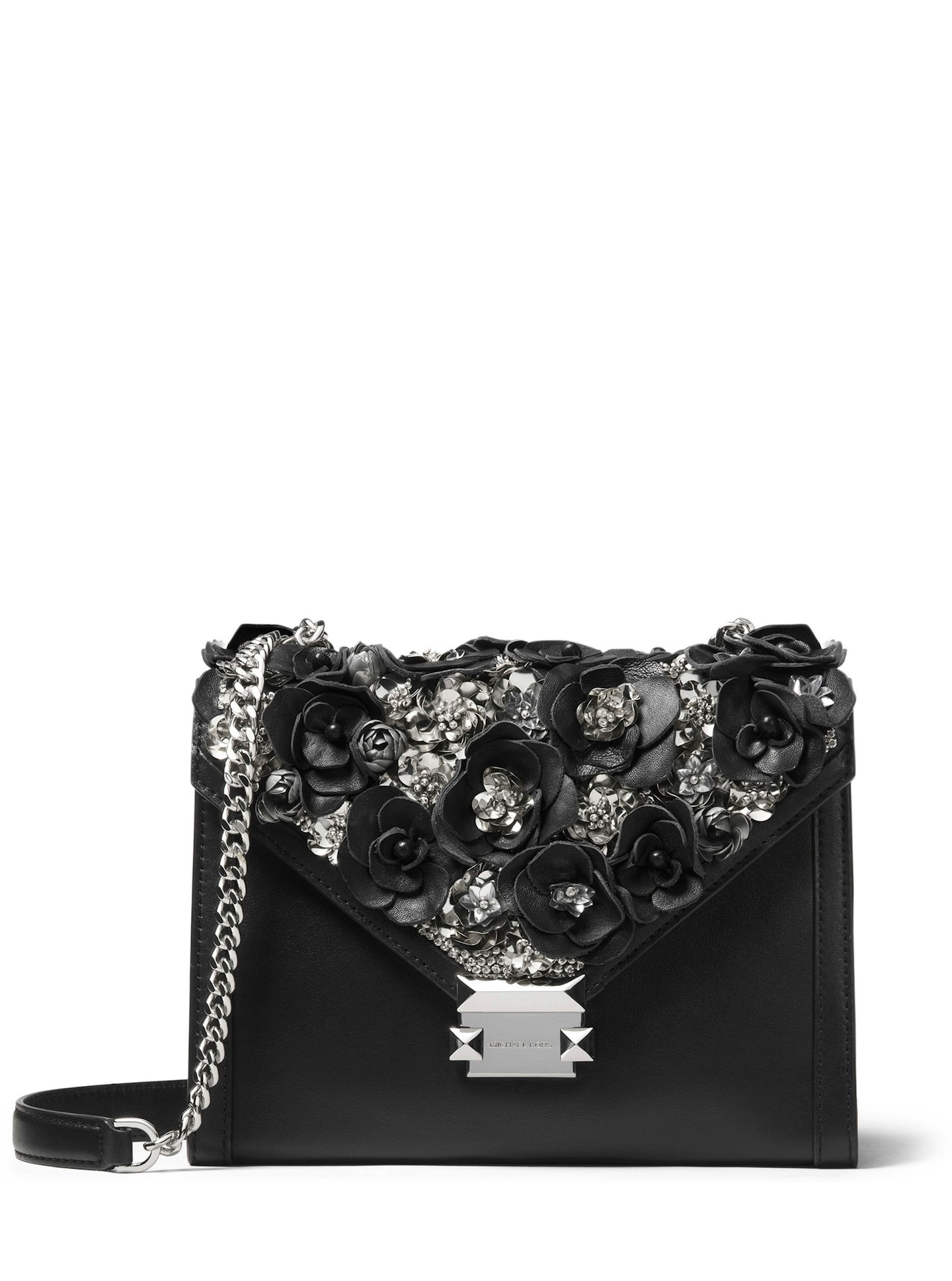 Michael Kors - Black Floral Embellished Leather Whitney Shoulder Bag