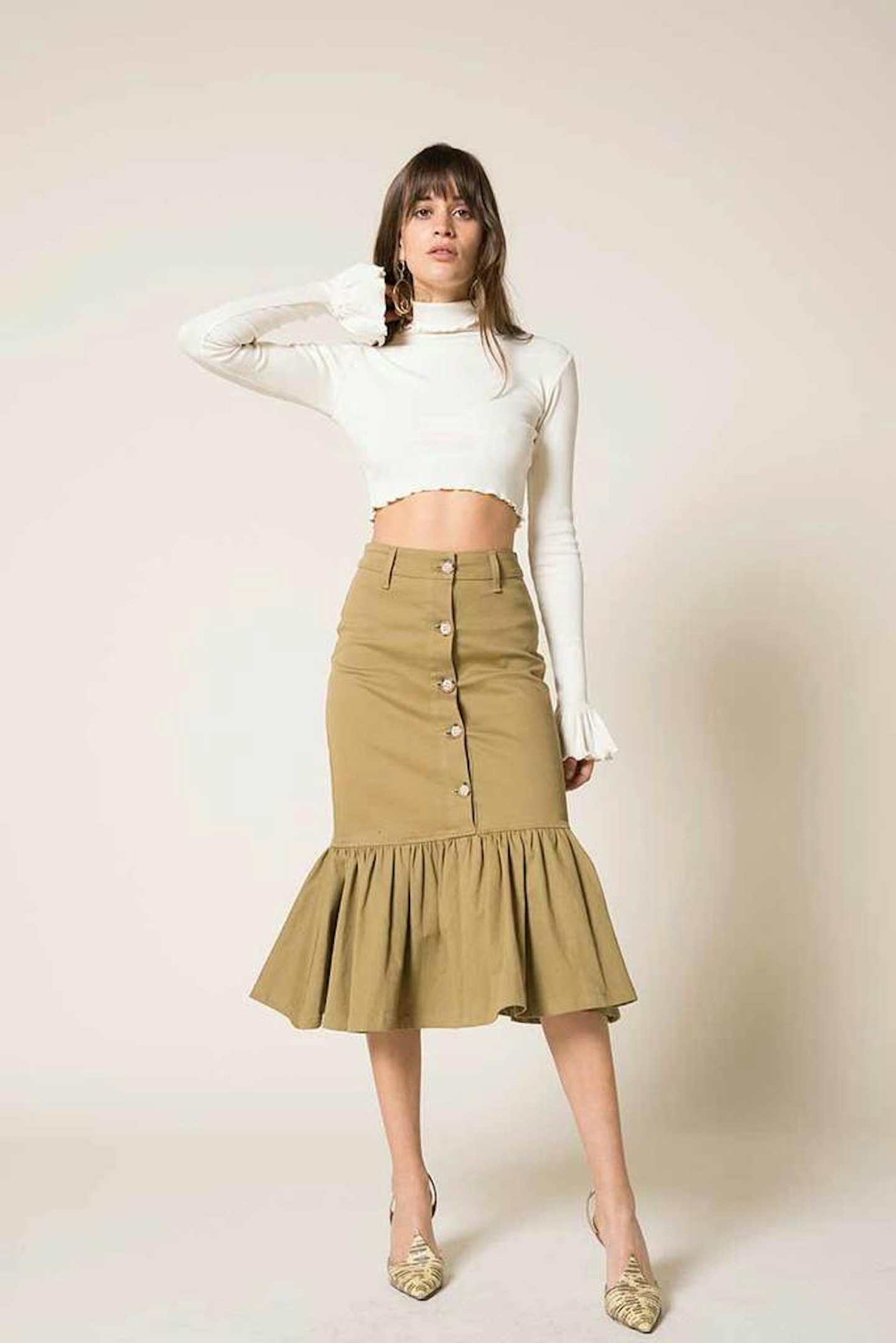 The Line By K, Luka Ruffle Skirt Olive Green, £81