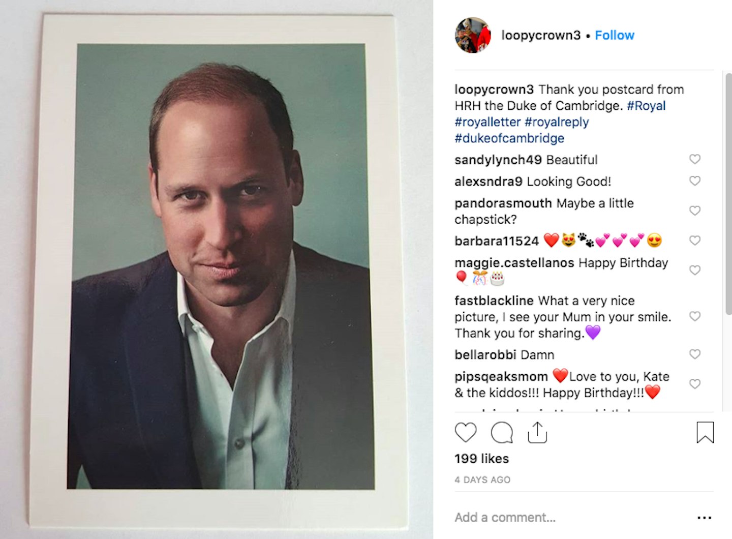 prince william birthday thank you card