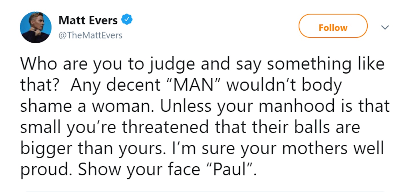 MATT EVERS DEFENDS GEMMA COLLINS 