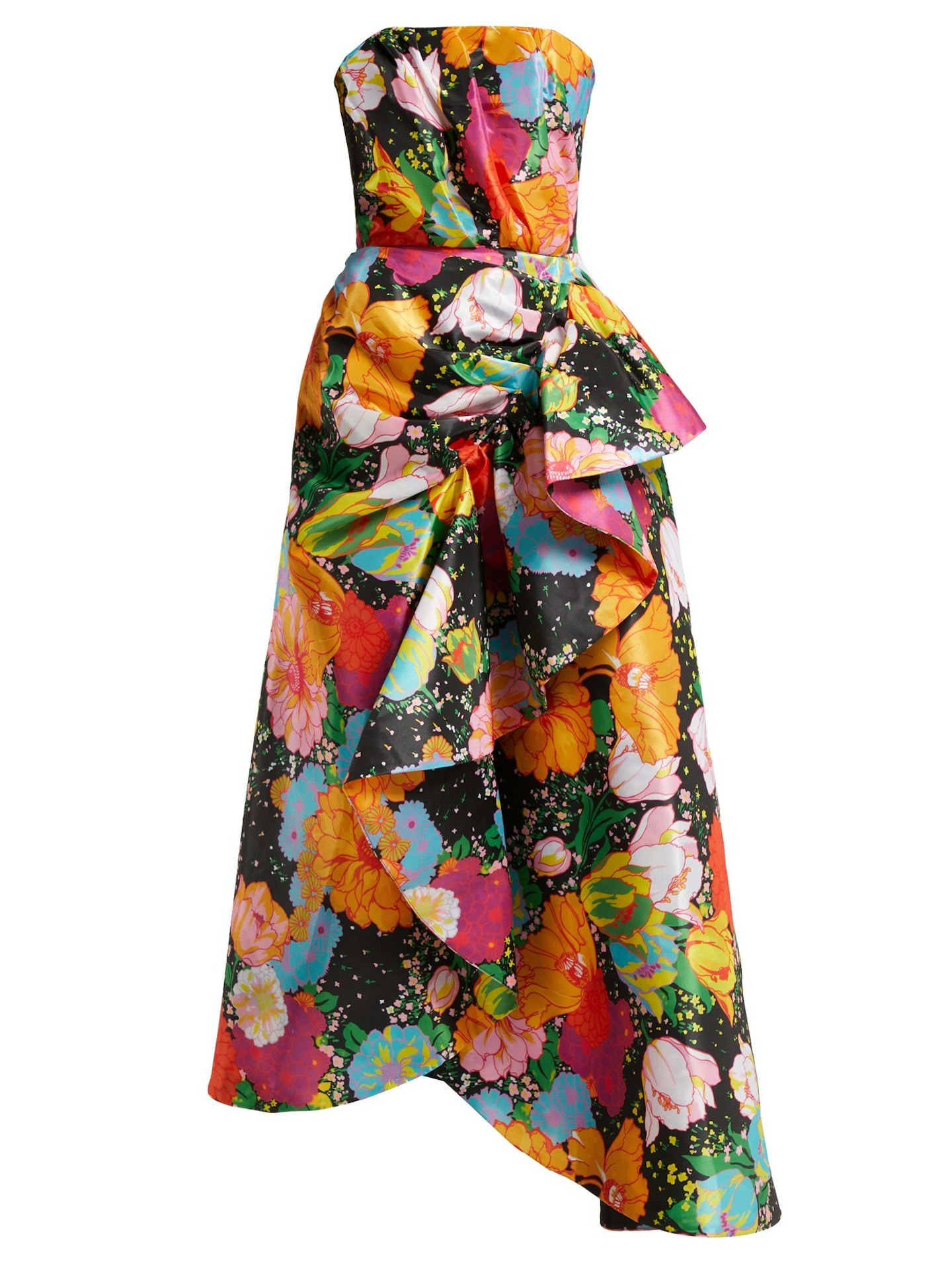 Richard Quinn, Floral-Print Strapless Satin Dress, £2548, Matchesfashion.com