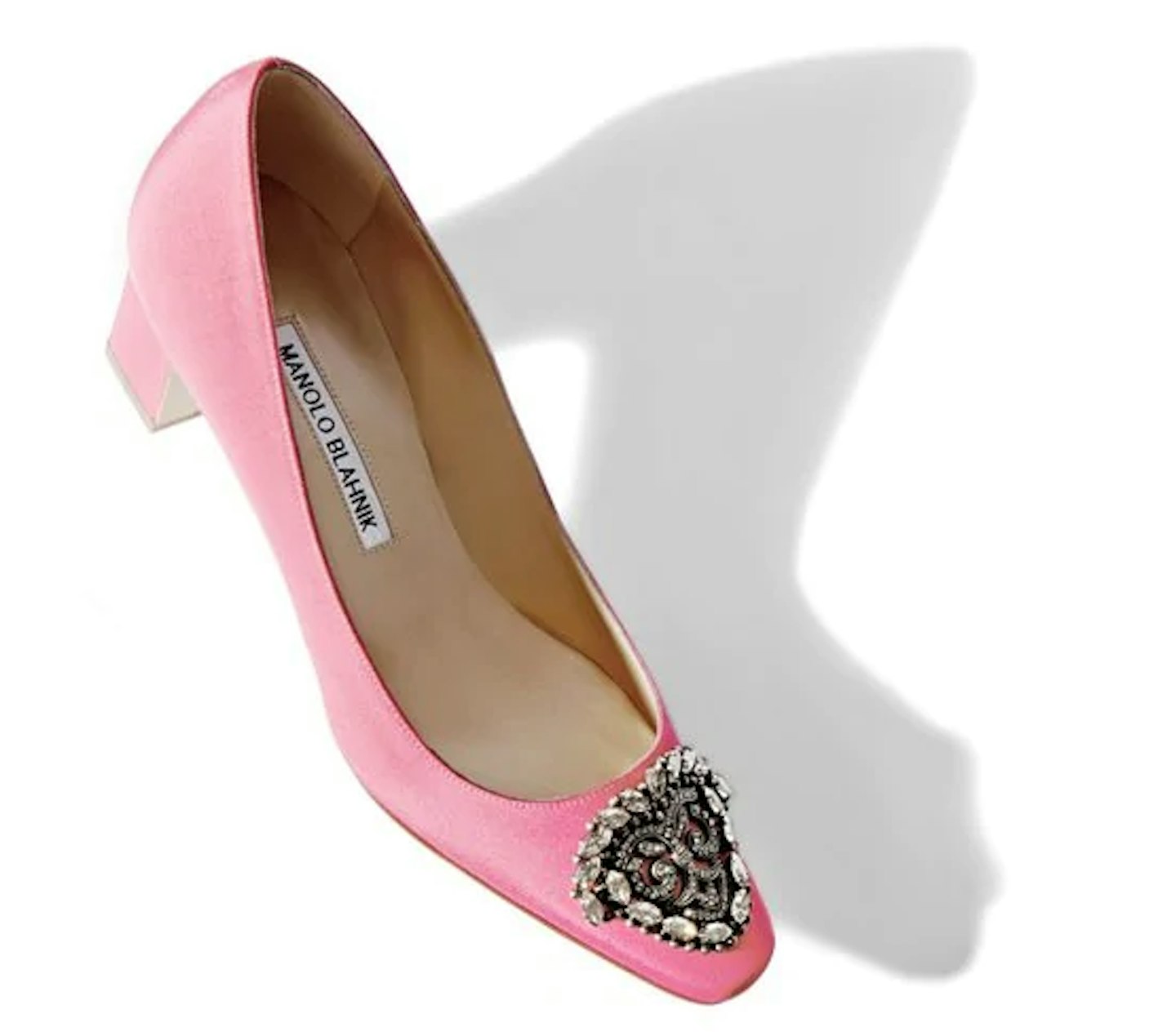 Manolo Blahnik, Okkato Pink Crepe Jewel Buckled Block Heel, £795