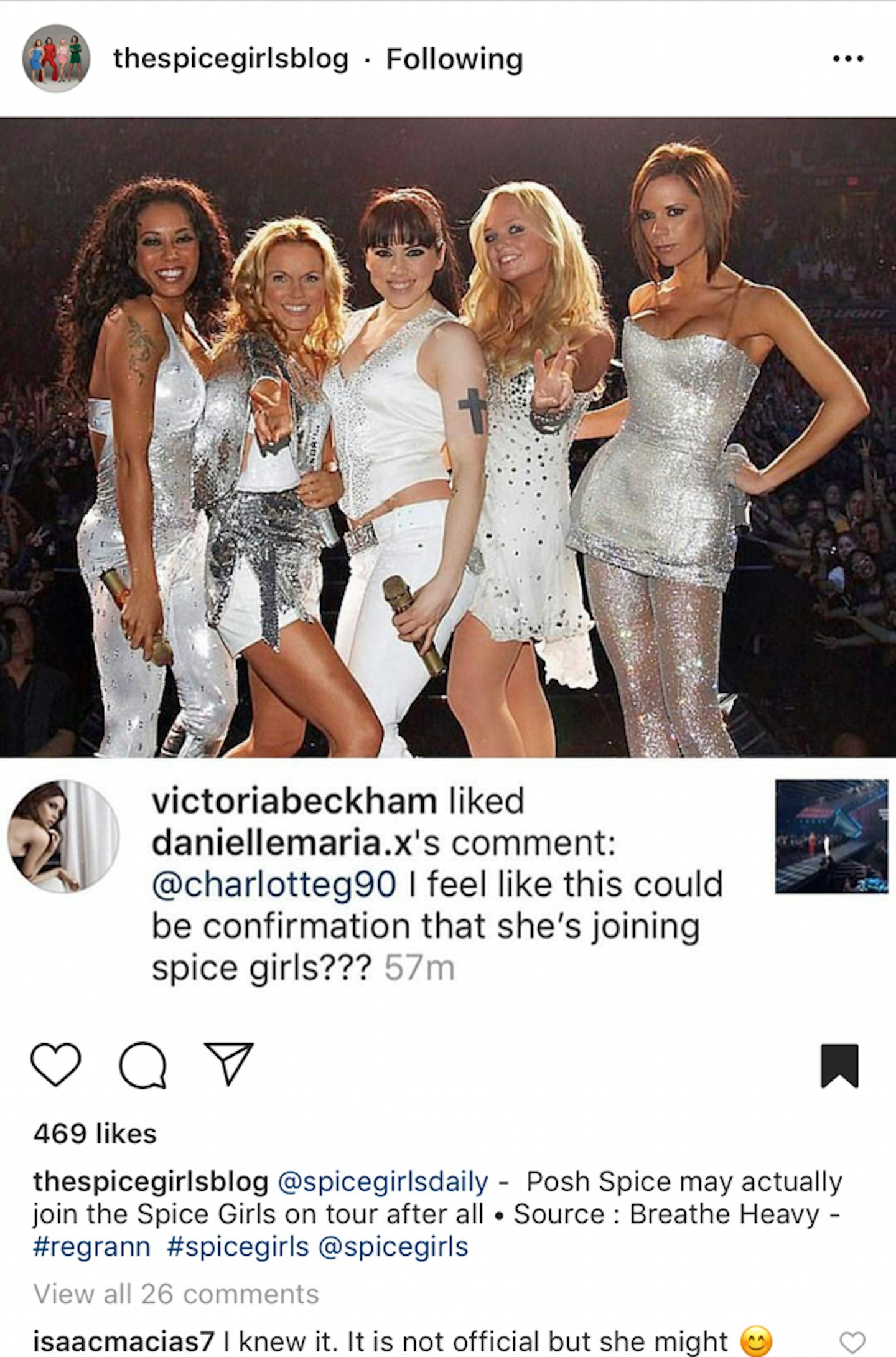 Spice Girls Instagram post liked by Victoria Beckham
