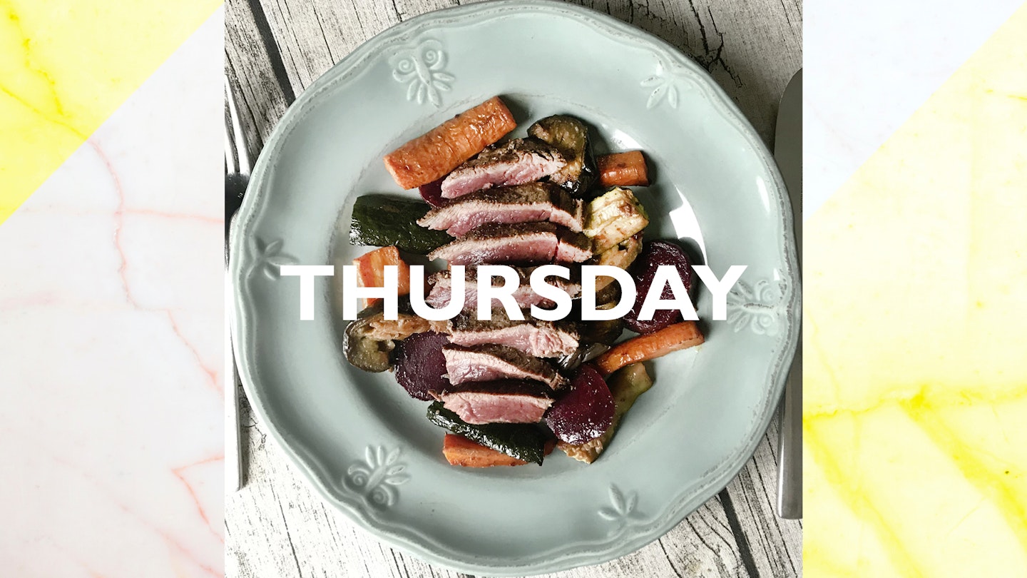 Thursday – Spiced venison and roast veg, 15 mins