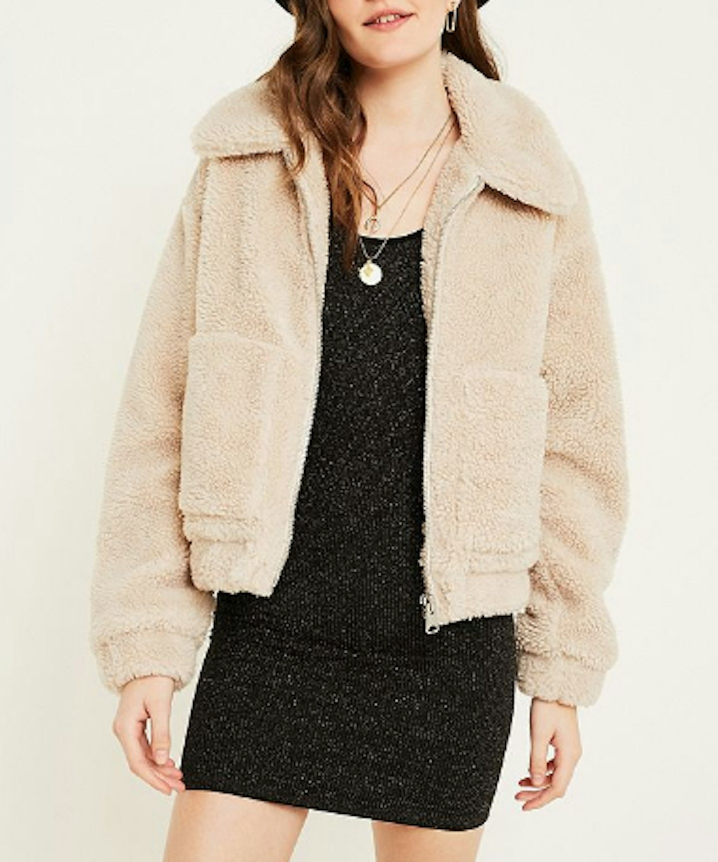 UO, Cream Teddy Crop Jacket