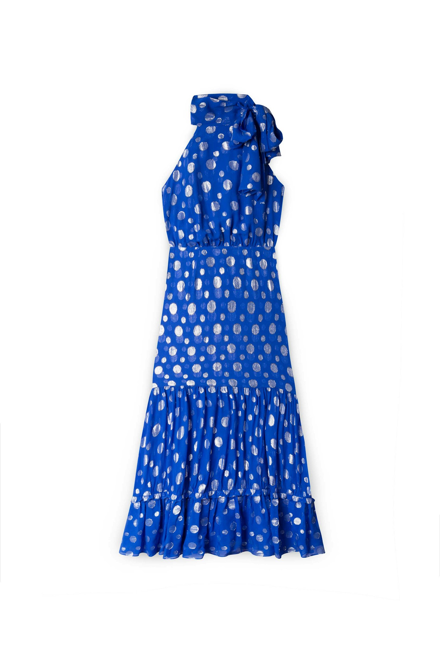 Rixo, Eleanor Lame Spot Halterneck Dress, £305