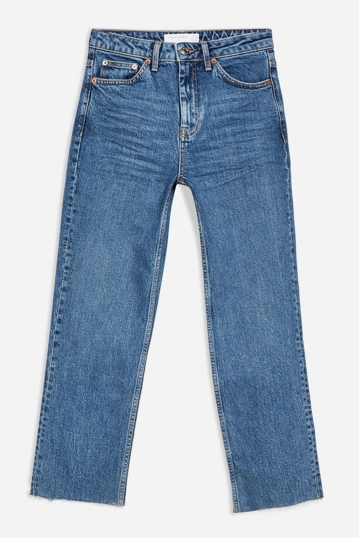 Topshop, Mid Stone Raw Hem Straight Jeans
