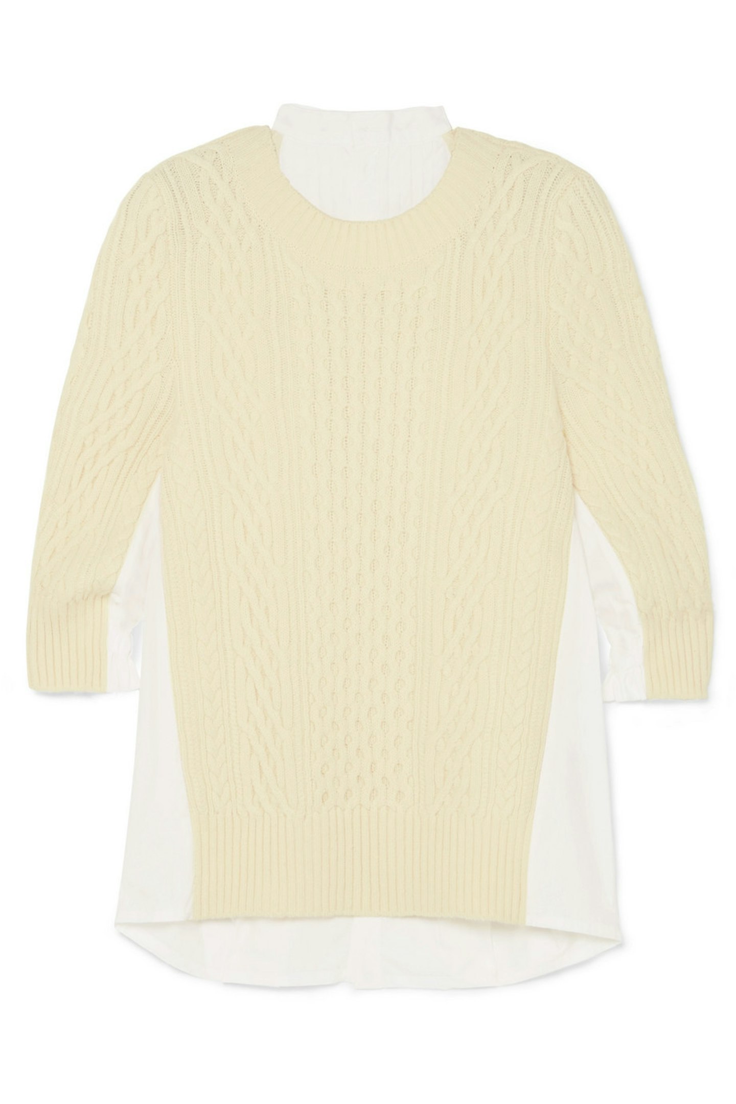 Sacai, Oversized Paneled Cable-Knit Wool And Poplin Top