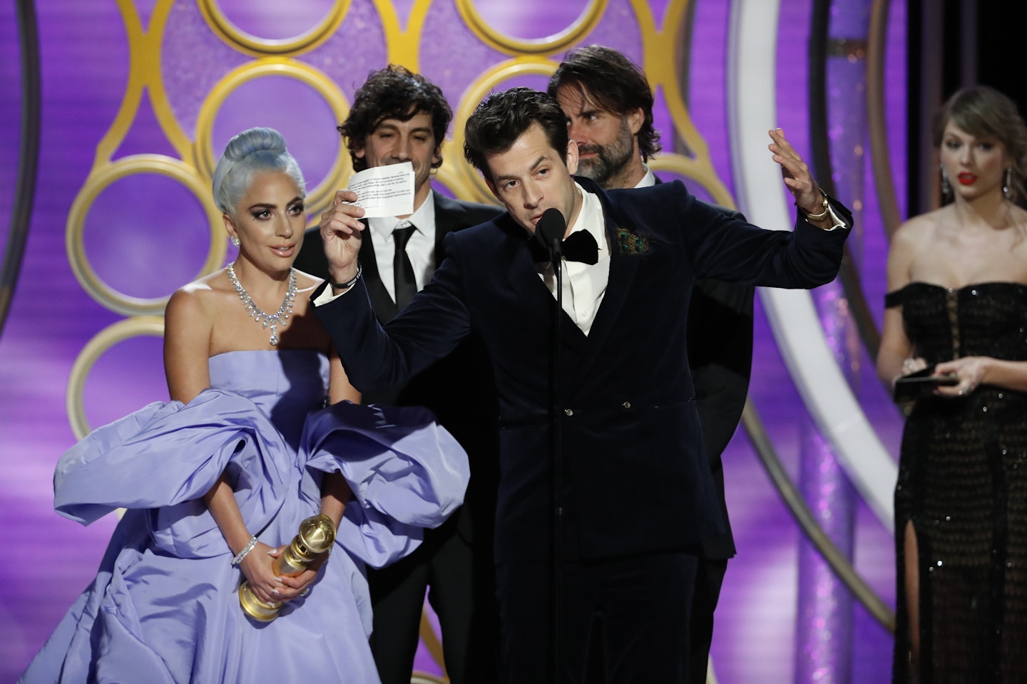 Lady Gaga and Mark Ronson accept the award for Best Original Song at the Golden Globes 2019