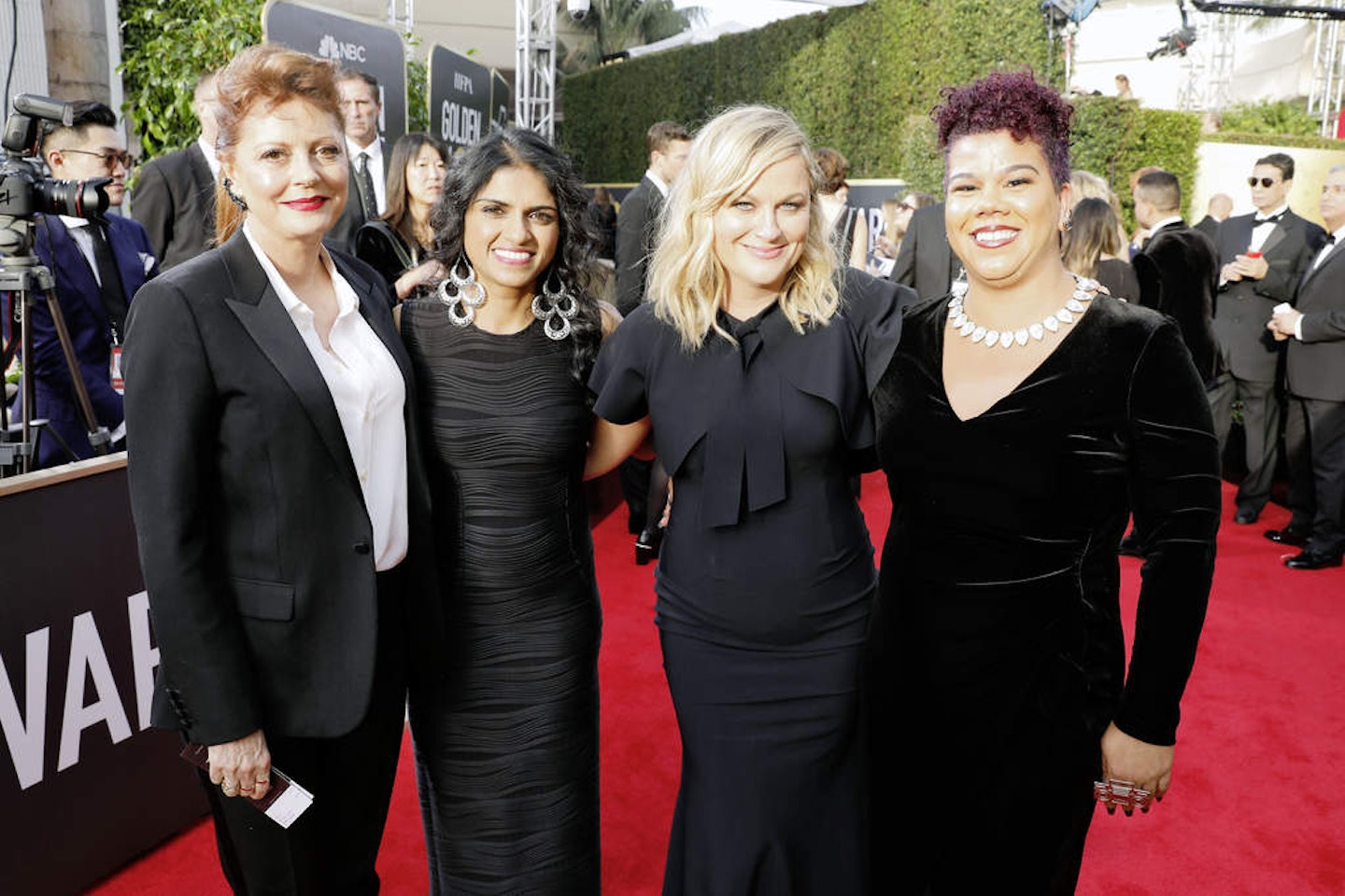 Susan Sarandon, Saru Jayaraman, Amy Poehler and Rosa Clemente in Black for the Golden Globes